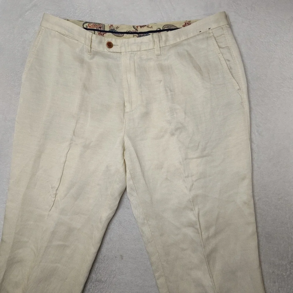 Tommy Bahama Pants Mens 40x30 Beige Lyocell Linen Straight Pleated Island Travel